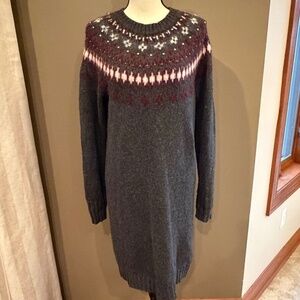 J. Crew Jewel Embellished Fair Isle Crewneck Sweater Dress, Wool Blend, Size Med